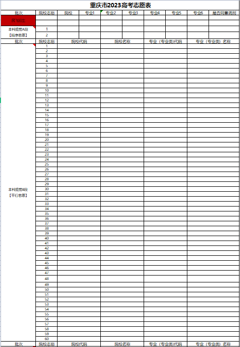 【高考志愿表】重庆2023年高考志愿填报表