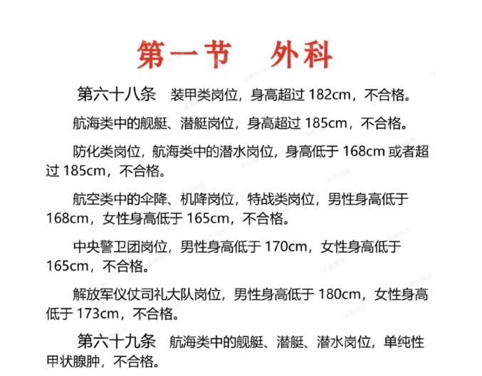 《军队院校招收普通高中毕业生体检标准要求》（选拔军官补充标准）