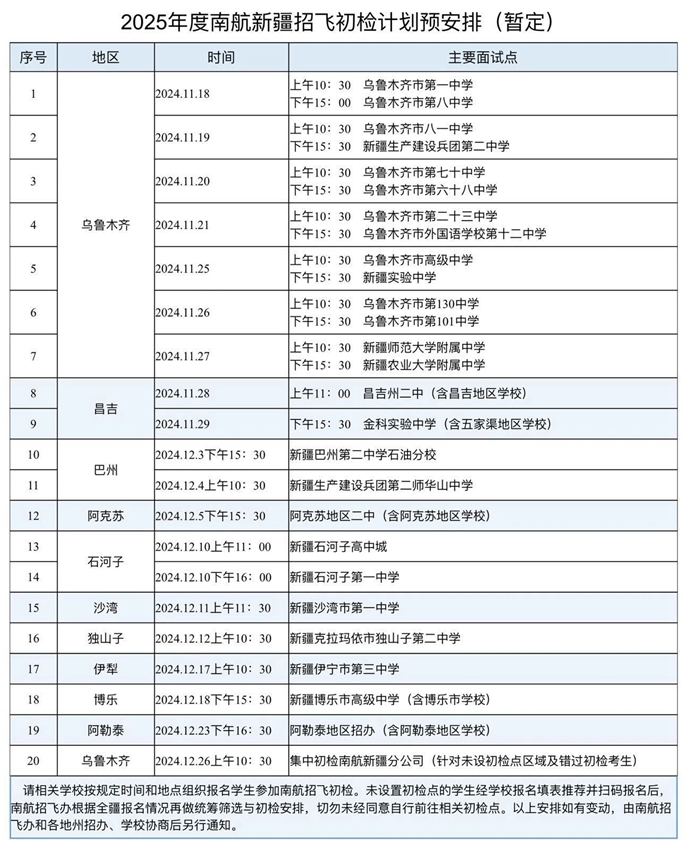 【民航招飞】新疆：北京航空航天大学、中国民用航空飞行学院2025年招收飞行技术专业招生工作已正式启动