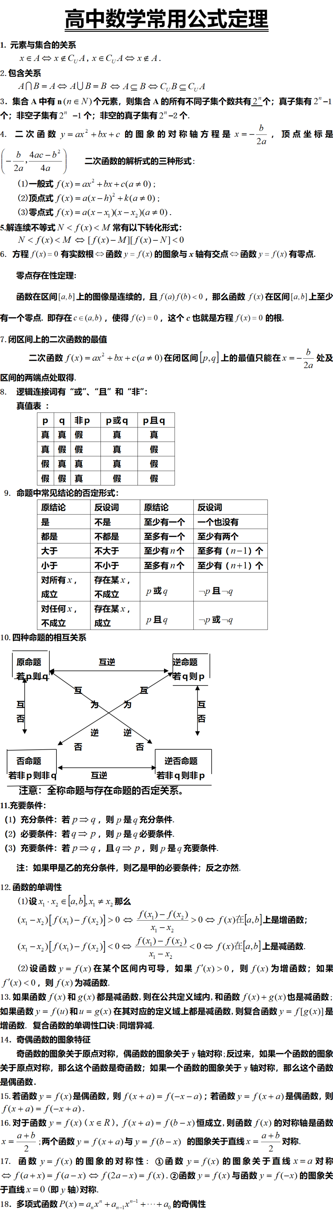 高考数学113个常用公式定理