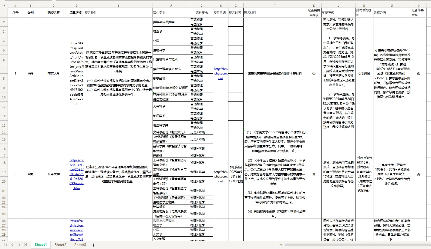 【蜻学整理】2025年江苏综合评价简章整理