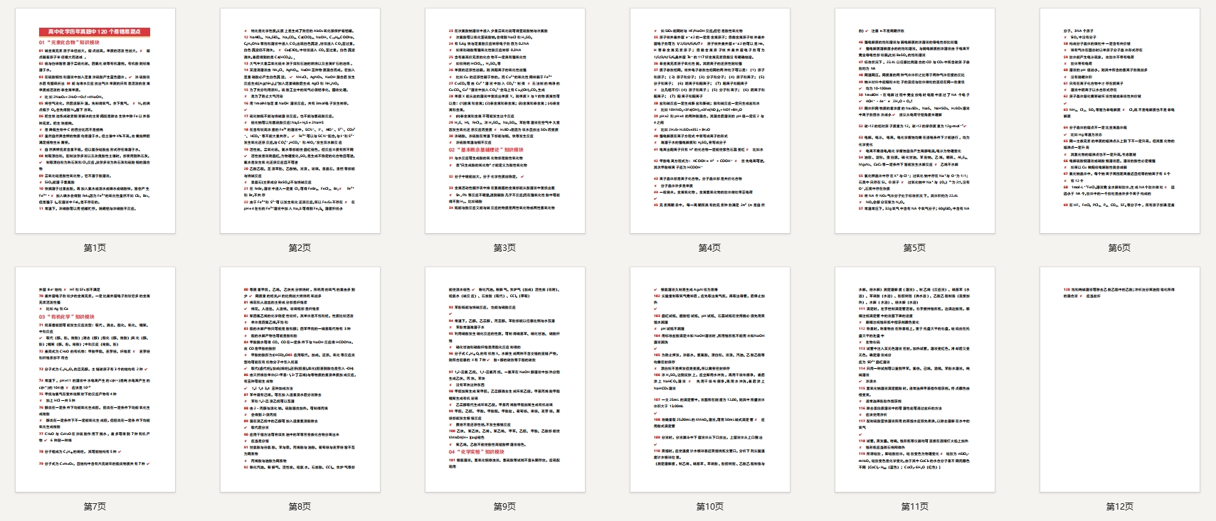 高中化学历年真题中120个易错易混点