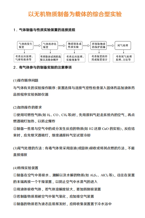 高考化学实验题类型汇总