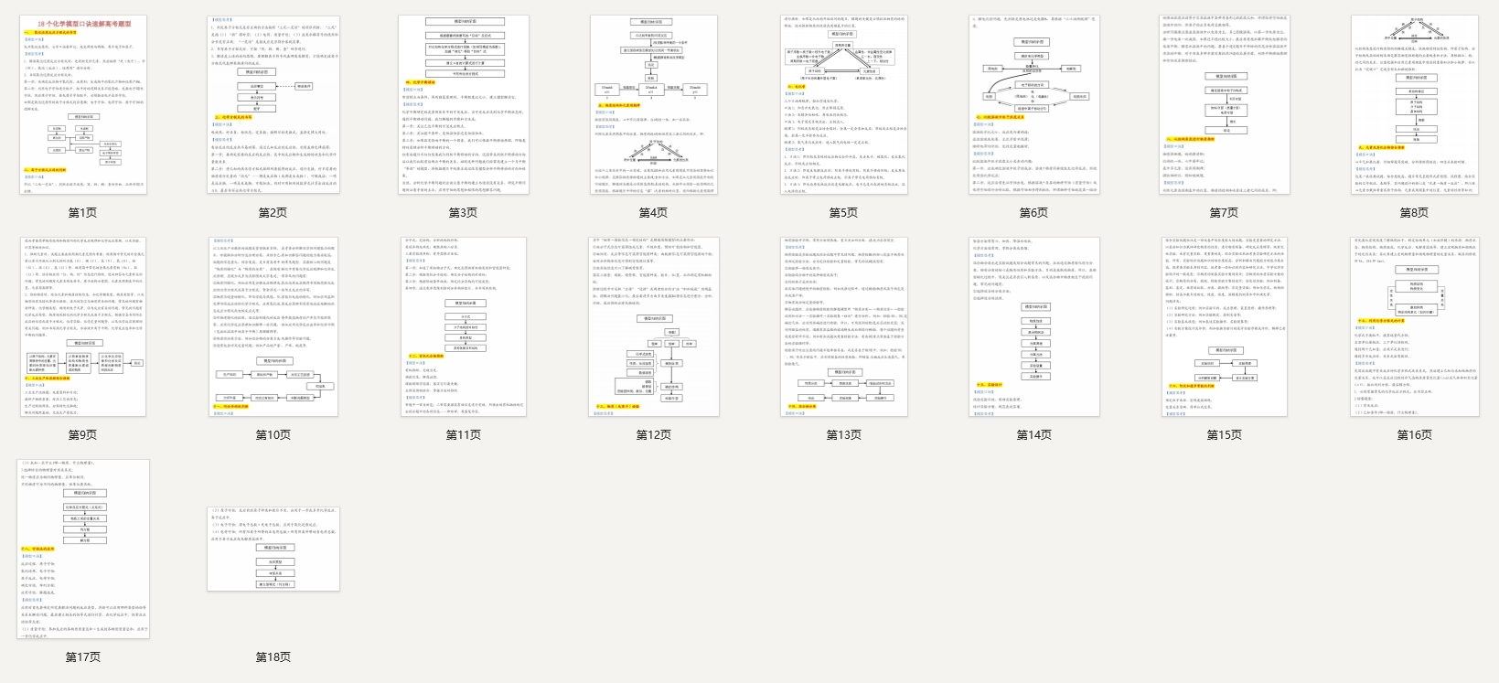 高中化学18个模型口诀速解高考题型