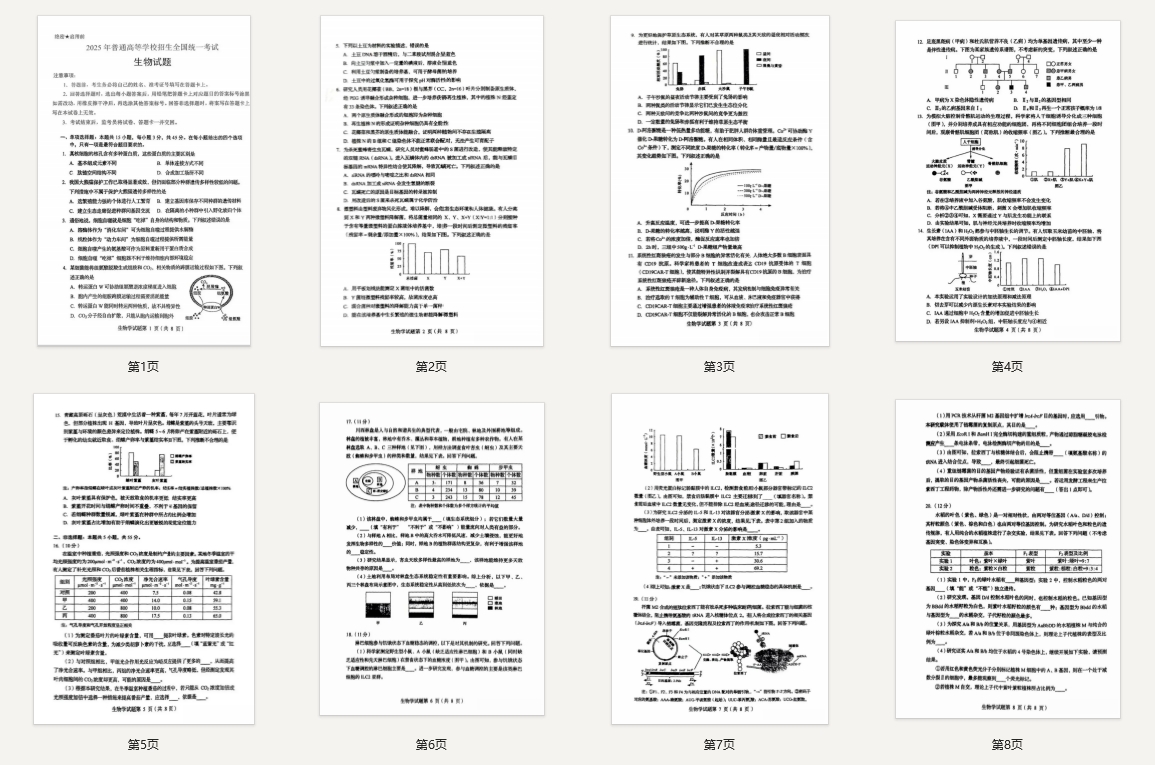 【四川卷生物】2025年四川省高考生物学试题（网传版本）