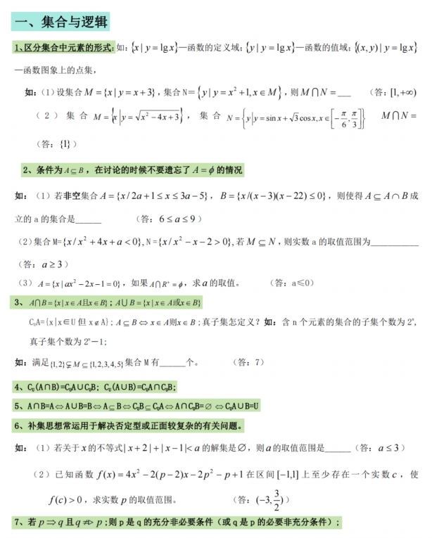 高考数学教材课本内容必过知识清单