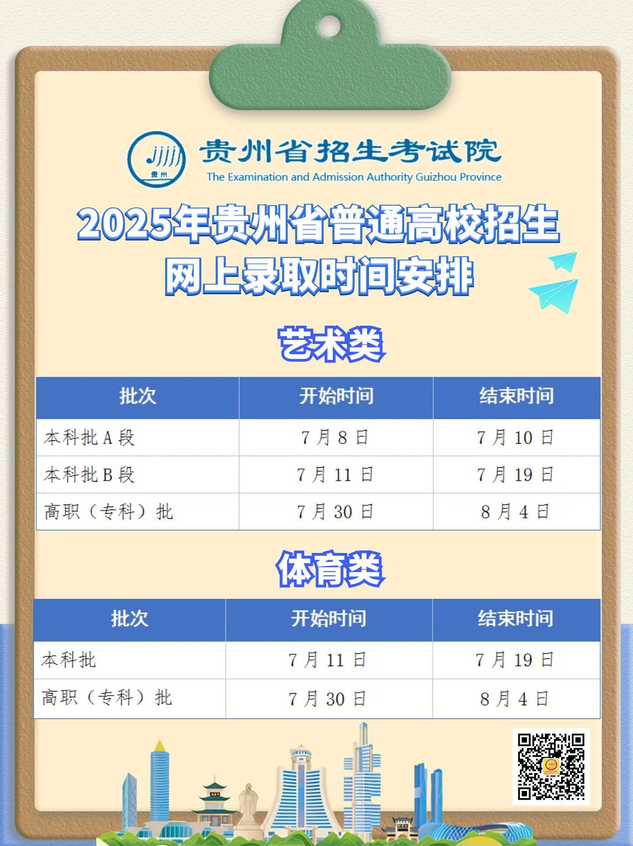 贵州2025年普通高校招生录取时间安排