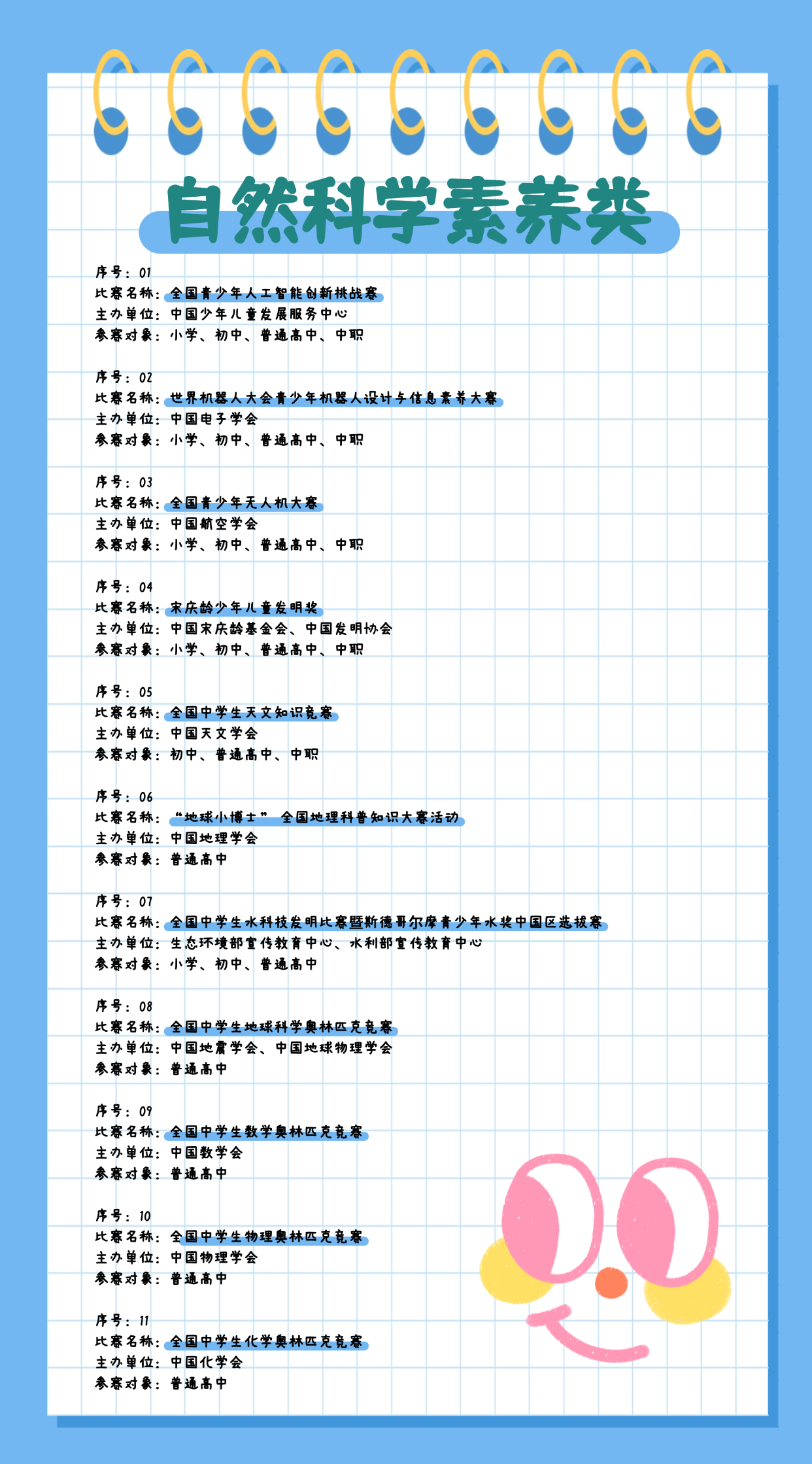 2025—2028学年面向中小学生的全国性竞赛活动名单