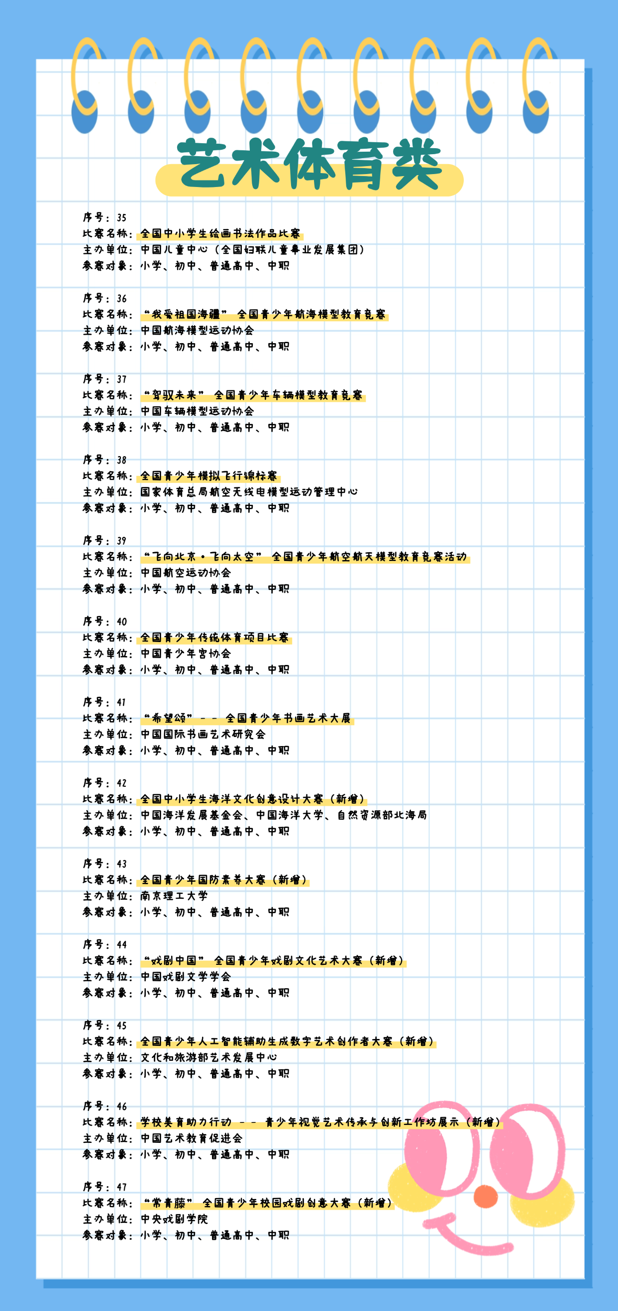 2025—2028学年面向中小学生的全国性竞赛活动名单