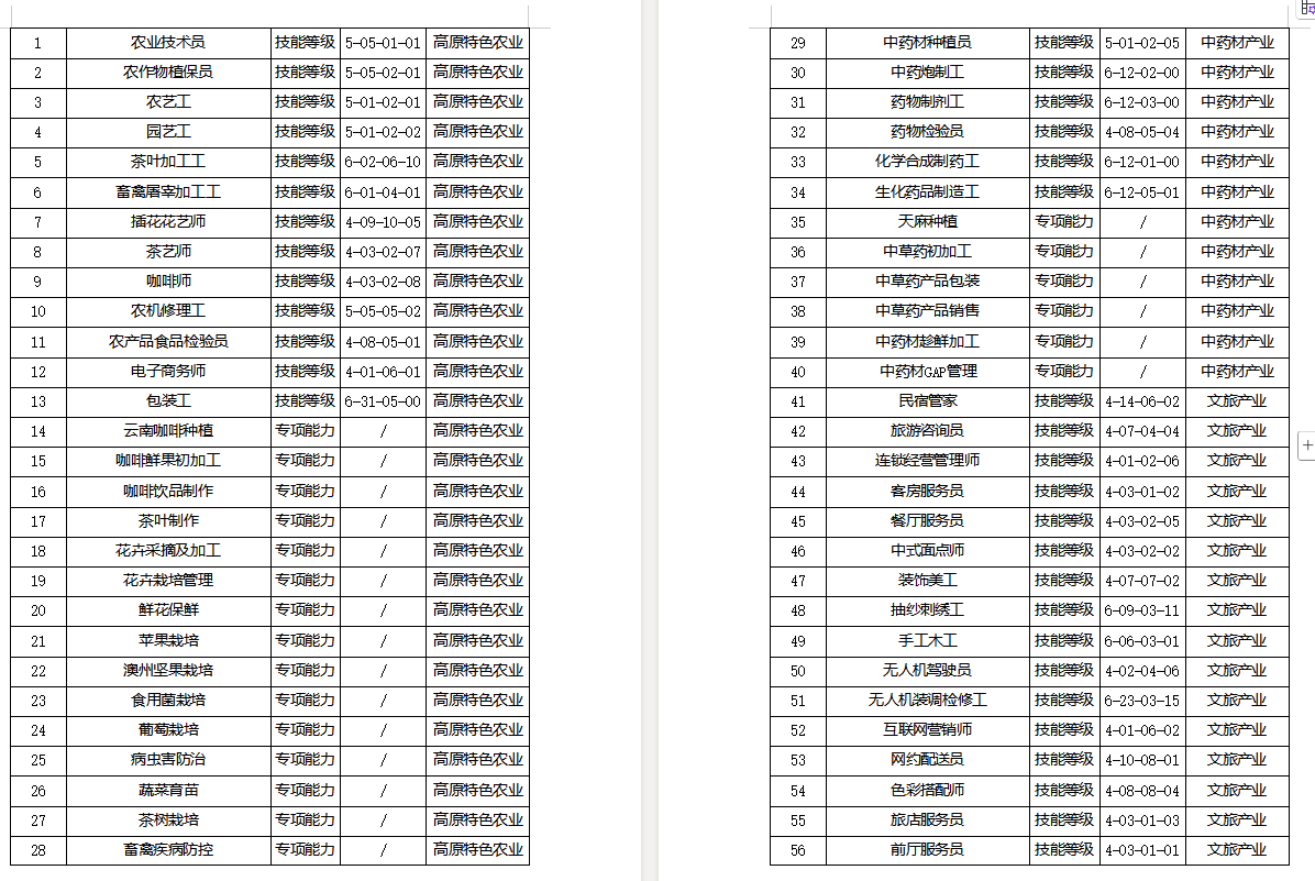 2025年云南省特色优势产业急需紧缺职业（工种）目录（第一批）