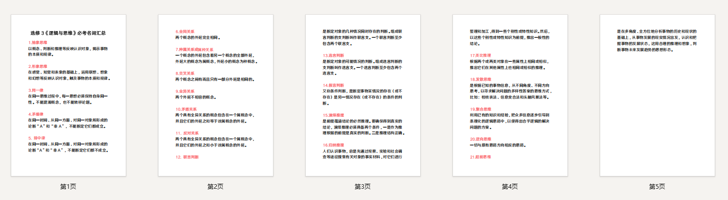 高考政治：选修3《逻辑与思维》必考名词汇总