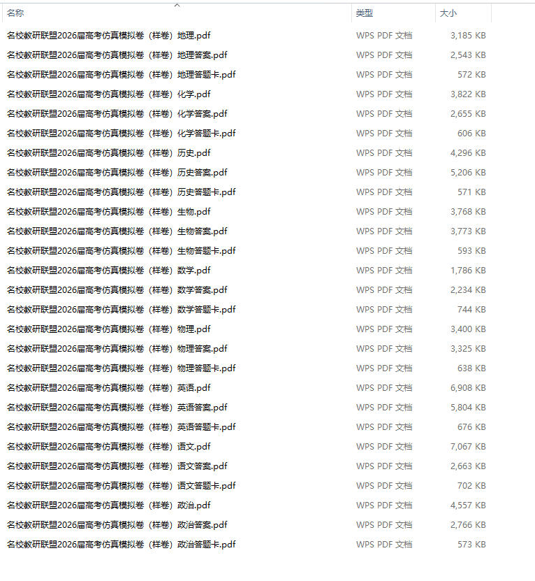 名校教研联盟2026届高考仿真模拟卷（样卷）（全科）