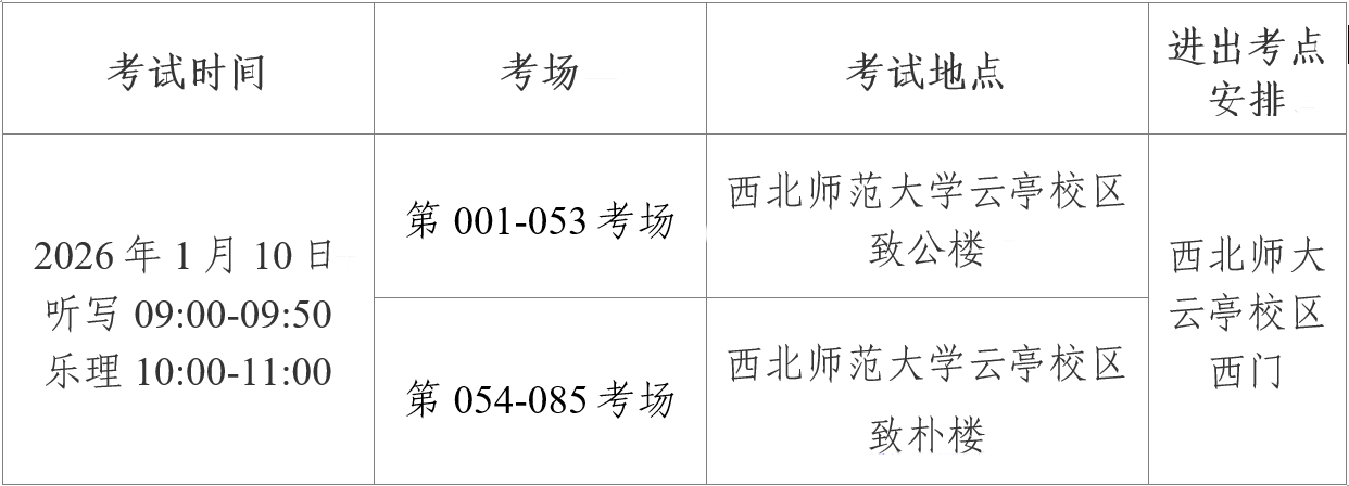 甘肃：2026年普通高校招生音乐类专业统一考试考生指南