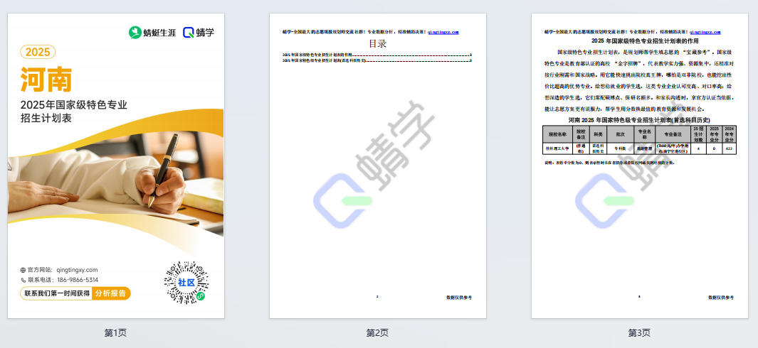 2025年河南国家级特色专业招生计划表-专科