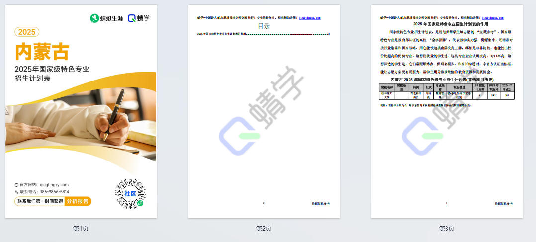 2025年内蒙古国家级特色专业招生计划表-专科