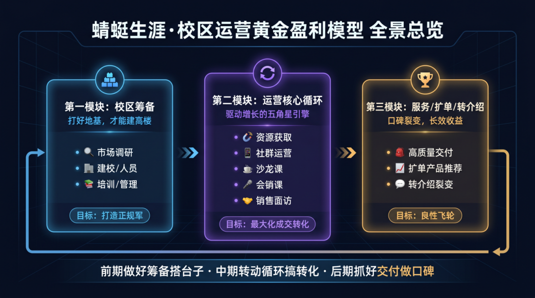 一图看懂：蜻蜓生涯校区运营“全景图”与黄金盈利模型