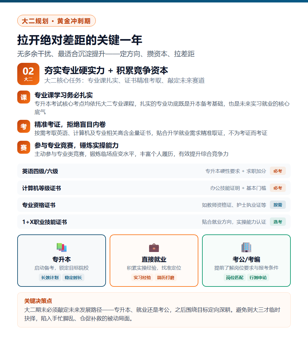 专科生三年逆袭路线图：大一筑根基、大二拉差距、大三稳收官