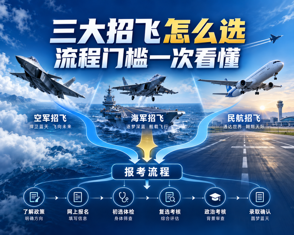 空军海军民航招飞怎么选,报考流程和门槛要分清