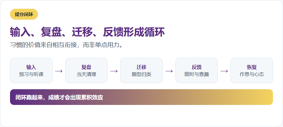 输入、复盘、迁移、反馈形成循环的信息图