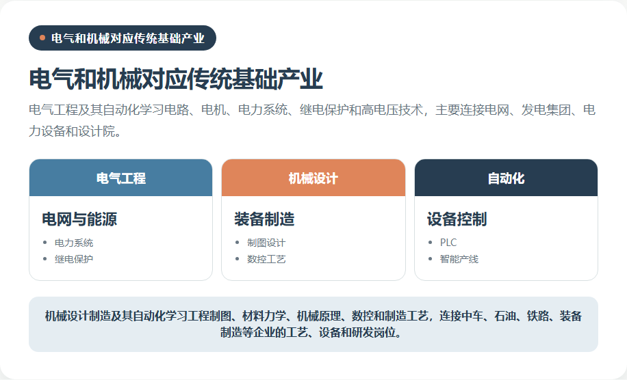 电气与机械专业对应的央国企岗位图谱