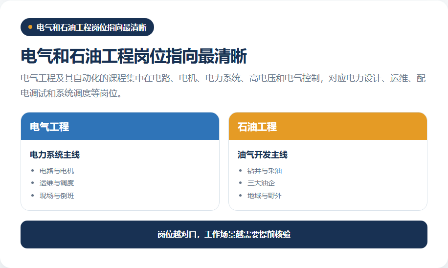 电气与石油工程的课程岗位和工作场景对照