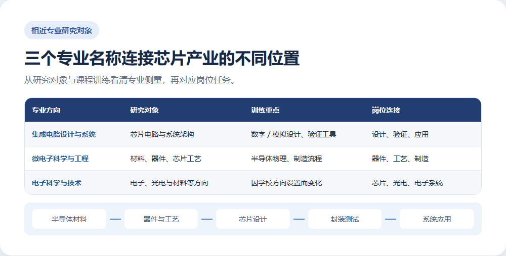 集成电路设计与系统微电子以及电子科学与技术专业对照