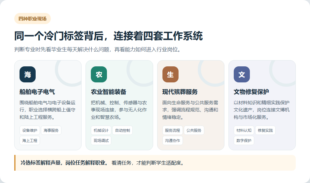 四类专业对应的工作场景和技能结构矩阵
