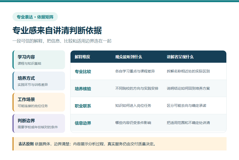 课程培养就业场景与判断依据构成的专业讲解矩阵