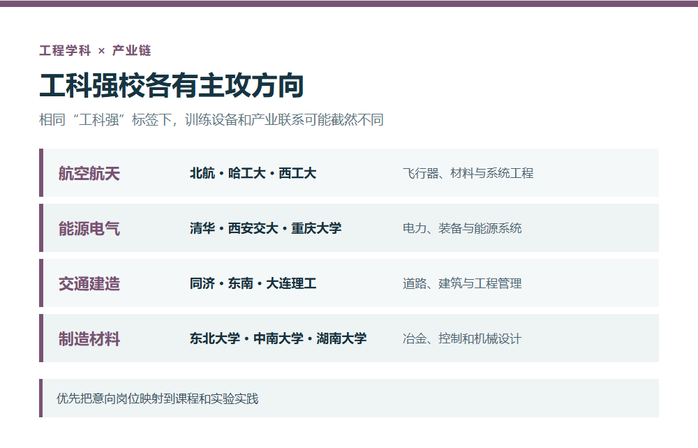 工科强校与产业链方向对应地图