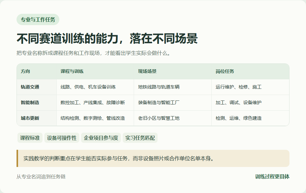职业教育专业方向与课程训练和岗位场景之间的映射