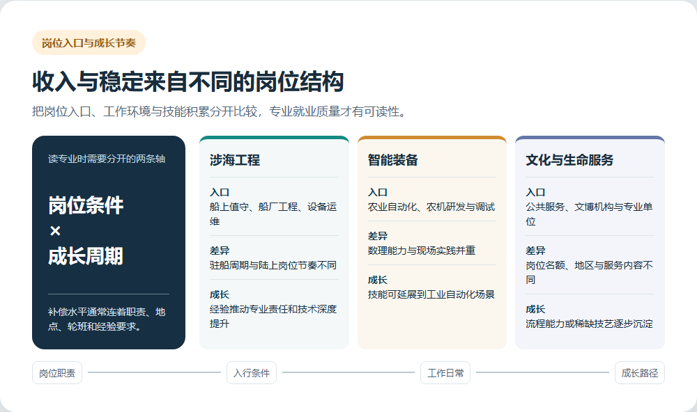 四类专业岗位入口和成长节奏对照图