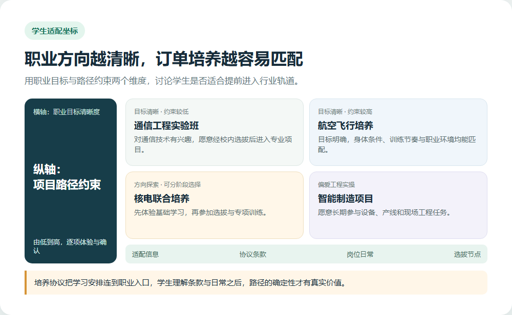 按职业目标清晰度与培养路径约束度判断订单班适配